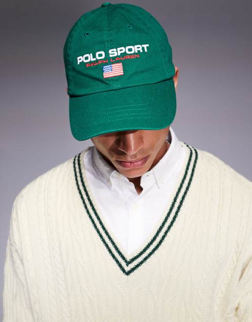 Polo Ralph Lauren – Sport Capsule – Zielona baseballowa czapka z daszkiem z diagonalu z logo