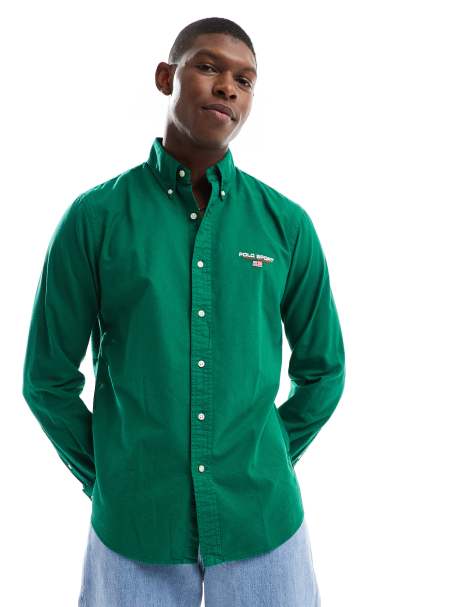 Polo Ralph Lauren Sport capsule small logo garment dyed oxford shirt classic oversized fit in mid green