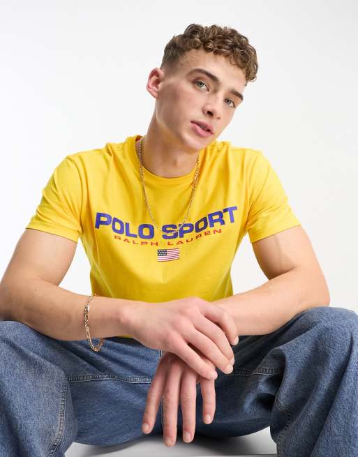 Polo Ralph Lauren – Sport Capsule – Żółty klasyczny T-shirt z logo z przodu
