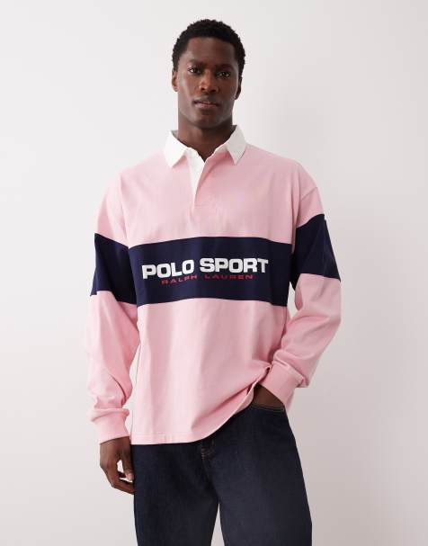 Polo Ralph Lauren Sport chest panel flag logo oversized fit rugby polo in pink - view 1