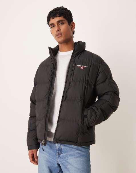 Polo Ralph Lauren Sport flag logo insulated quilted puffer bomber in black - view 1