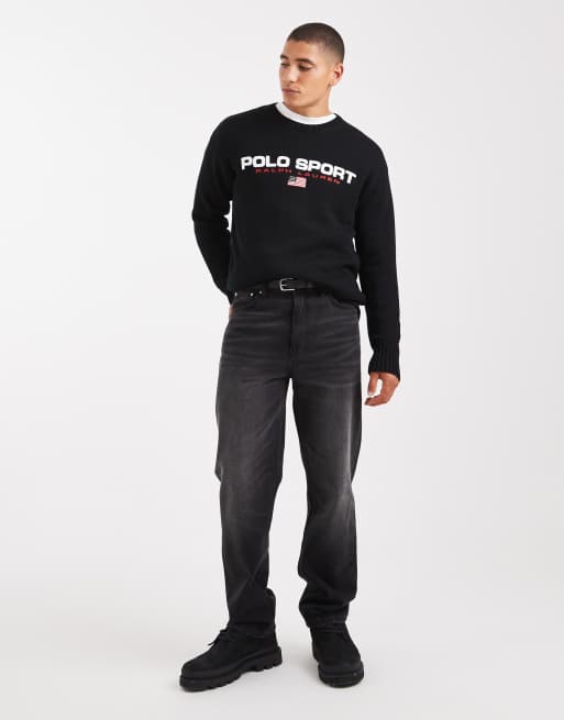 Polo Ralph Lauren Sport flag logo sweatshirt in black | ASOS