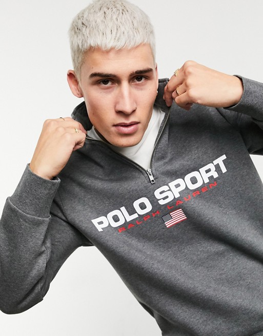 Polo Ralph Lauren Sport front logo half zip sweatshirt in charcoal marl