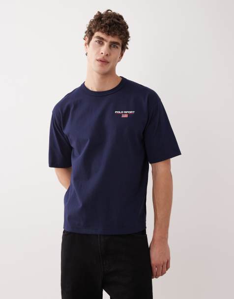 Polo Ralph Lauren – Sport – Granatowy gruby T-shirt o luźnym kroju z małym logo z flagą - view 1