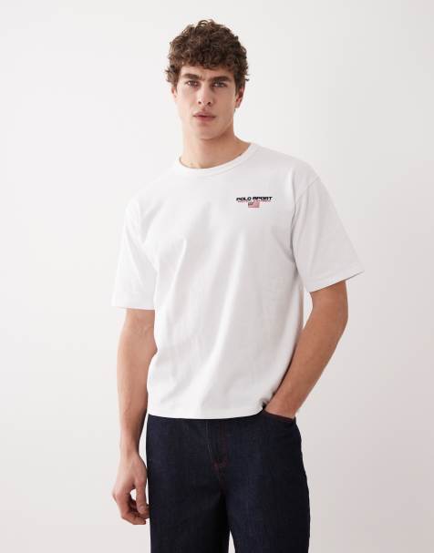 Polo Ralph Lauren – Sport – Gruby biały T-shirt o luźnym kroju z małym logo z flagą - view 1