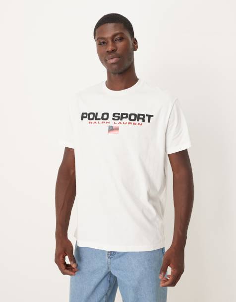 Polo Ralph Lauren - Sport - Hvid T-shirt i klassisk pasform med flaglogo og print på brystet - view 1
