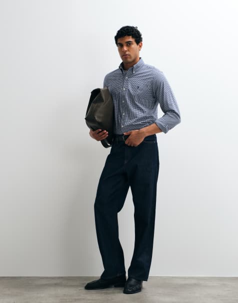 Polo Ralph Lauren sport icon logo gingham shirt in navy and white - view 1