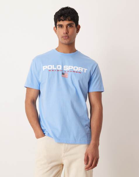 Polo Ralph Lauren – Sport – Jasnoniebieski T-shirt z logo Flag na piersi - view 1