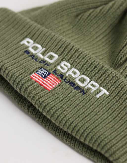 Polo Ralph Lauren sport logo beanie in khaki, 2 of 3