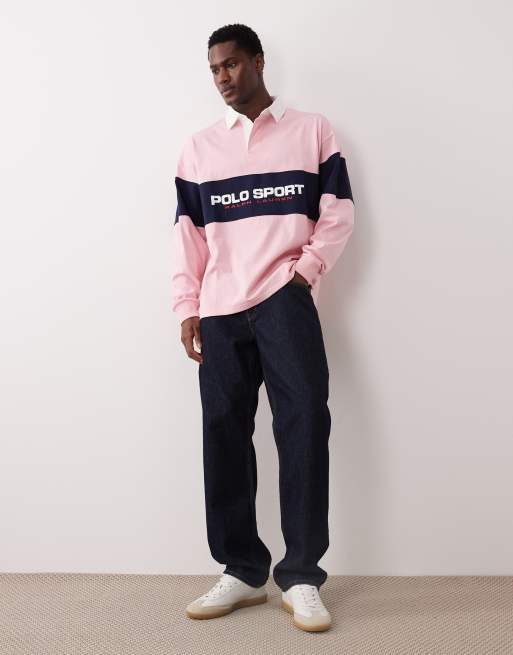 Polo Ralph Lauren - Sport - Polo style rugby oversize à empiècement avec logo drapeau devant - Rose, 2 de 5
