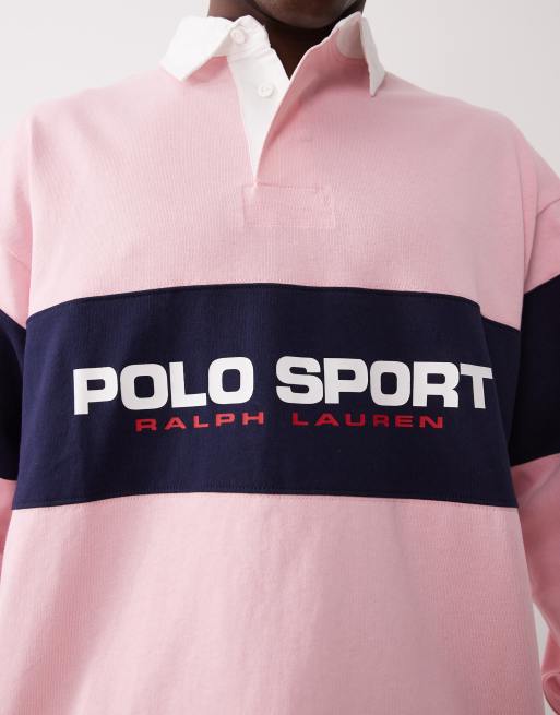 Polo Ralph Lauren - Sport - Polo style rugby oversize à empiècement avec logo drapeau devant - Rose, 5 de 5