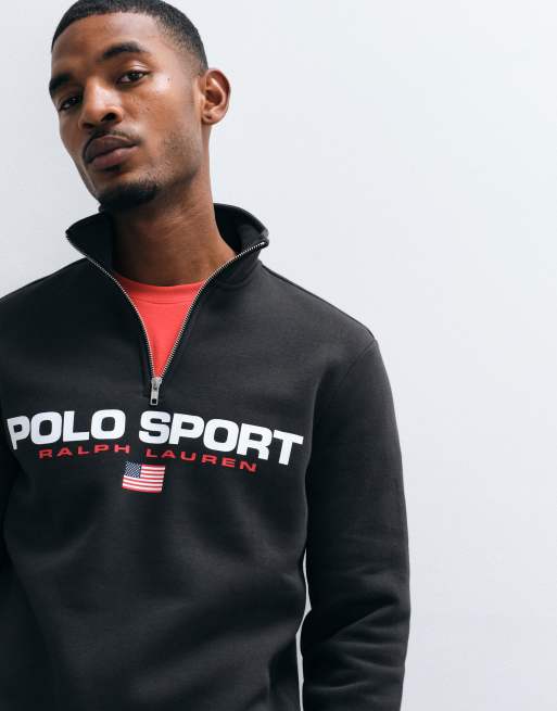 Polo Ralph Lauren sport quarter zip sweatshirt in black, 4 of 5