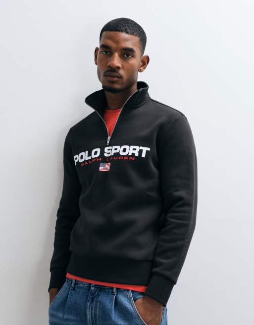 Polo Ralph Lauren sport quarter zip sweatshirt in black, 5 of 5
