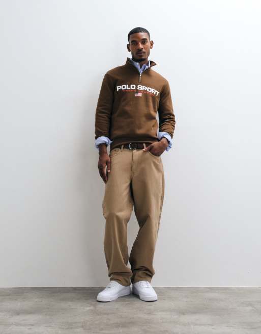 Polo Ralph Lauren sport quarter zip sweatshirt in brown, 2 of 5