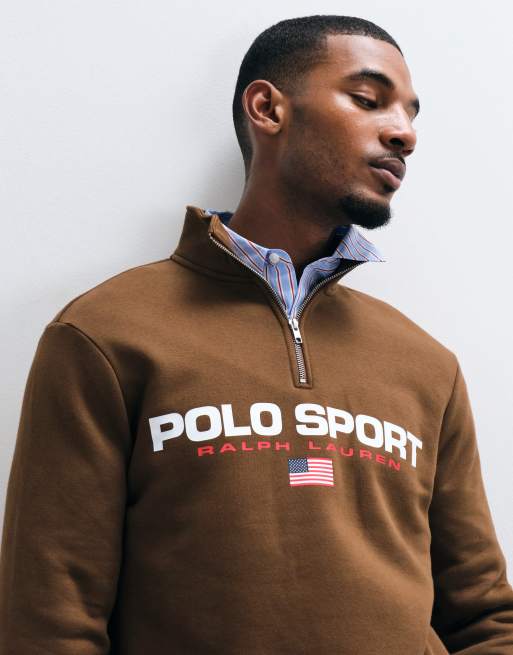 Polo Ralph Lauren sport quarter zip sweatshirt in brown, 3 of 5
