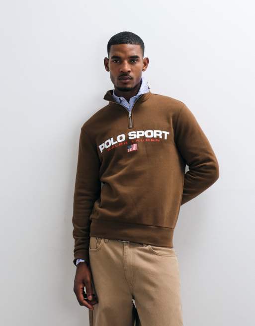 Polo Ralph Lauren sport quarter zip sweatshirt in brown, 4 of 5