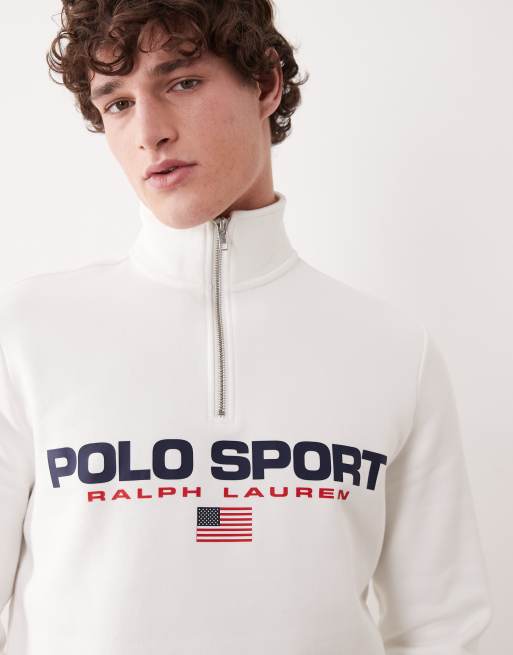 Polo Ralph Lauren - Sport - Sweat à col zippé et logo drapeau - Blanc, 2 de 5