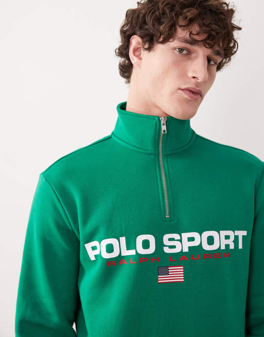 Polo Ralph Lauren - Sport - Sweat à col zippé et logo drapeau - Vert, 3 de 5