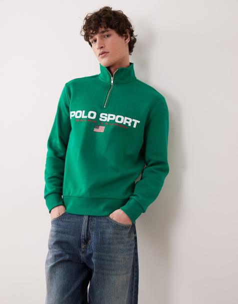 Polo Ralph Lauren – Sport – Sweatshirt in Grün mit Flaggenlogo und kurzem Reißverschluss - view 1