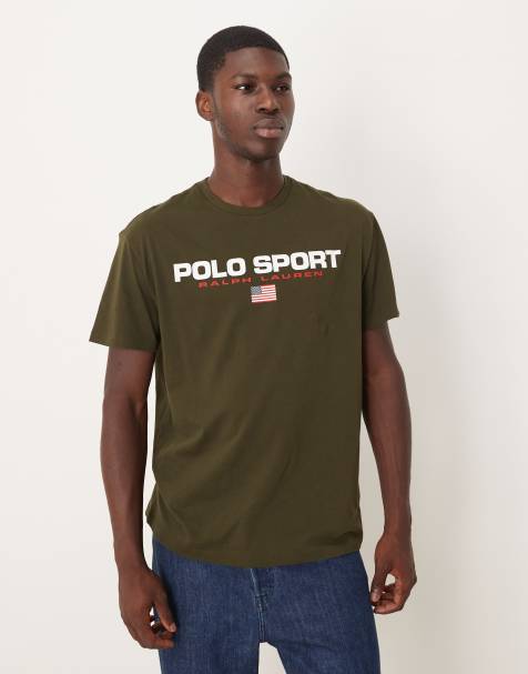 Polo Ralph Lauren - Sport - T-shirt oversize verde oliva con logo e bandiera sul petto - view 1