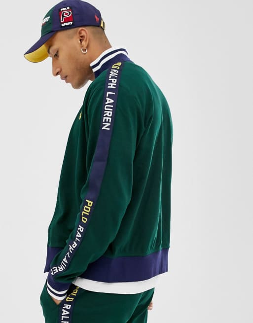 Polo Ralph Lauren sport taped and icon logo tricot track top in green