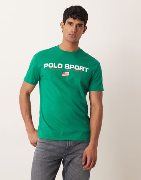 Polo Ralph Lauren Sport – Zielony T-shirt o klasycznym kroju z logo Flag na piersi - view 1