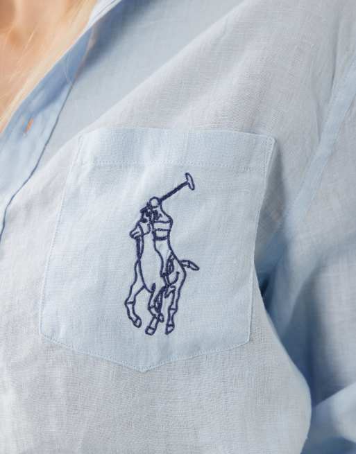 Polo Ralph Lauren – Sportives Leinenhemd in Blau, 4 von 4