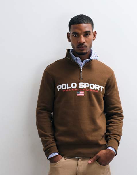 Polo Ralph Lauren sportowa bluza z zamkiem do połowy w kolorze brązowym - view 1