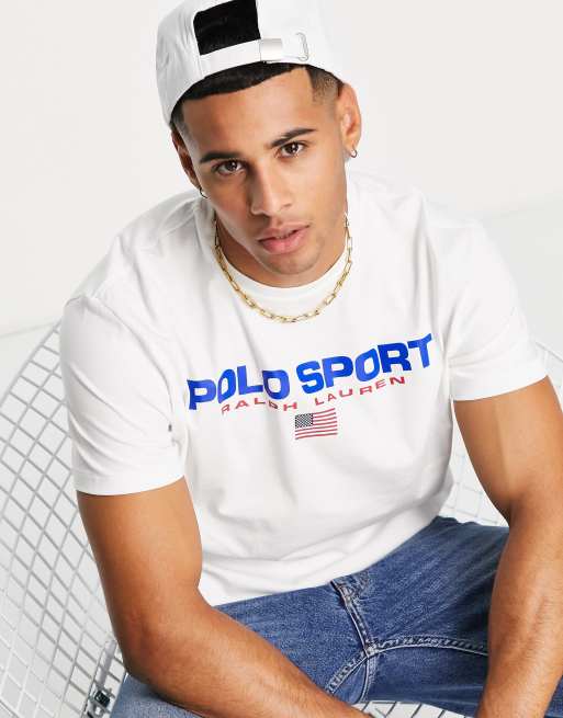 Polo Ralph Lauren Sports – Biały T-shirt z nadrukiem z przodu