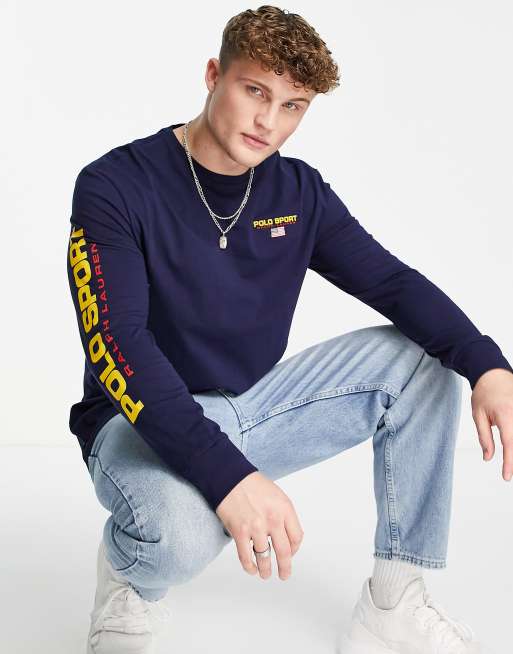 Polo Ralph Lauren Sports capsule arm logo long sleeve top in navy | ASOS