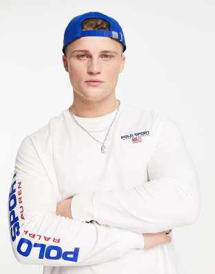 Polo Ralph Lauren Sports capsule arm logo long sleeve top in white - ASOS Price Checker