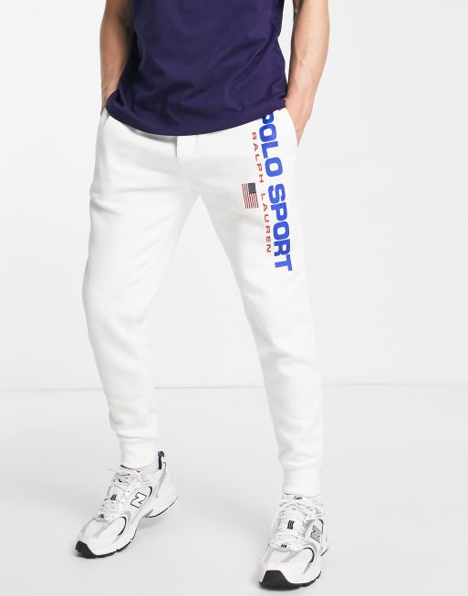 Polo Ralph Lauren – Sports Capsule – Białe joggersy z mankietami i logo – część zestawu 