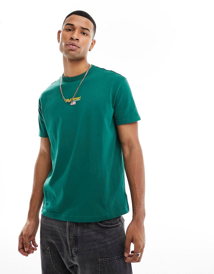 Polo Ralph Lauren Sports capsule central logo t-shirt classic oversized fit in dark green
