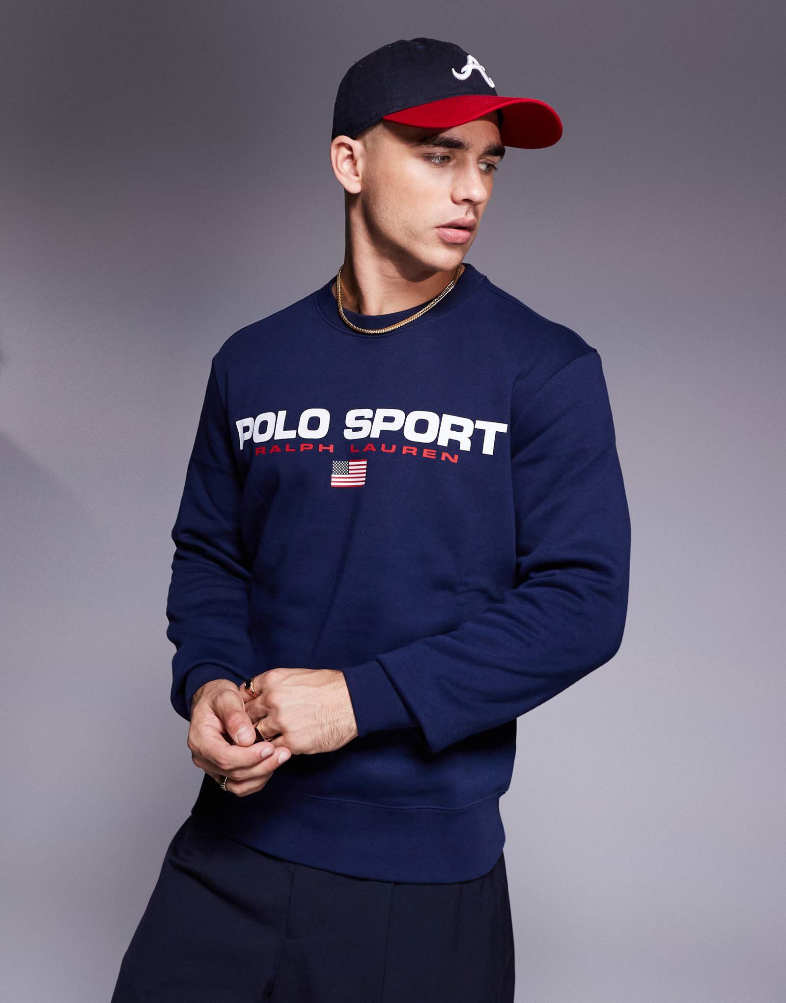 Темно-синяя толстовка с круглым вырезом и логотипом Polo Ralph Lauren Sports Capsule