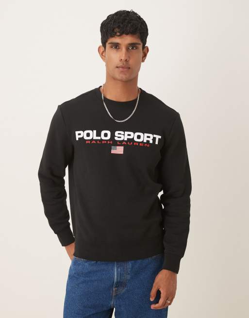 Polo Ralph Lauren – Sports Capsule – Czarna bluza dresowa z okrągłym dekoltem z logo