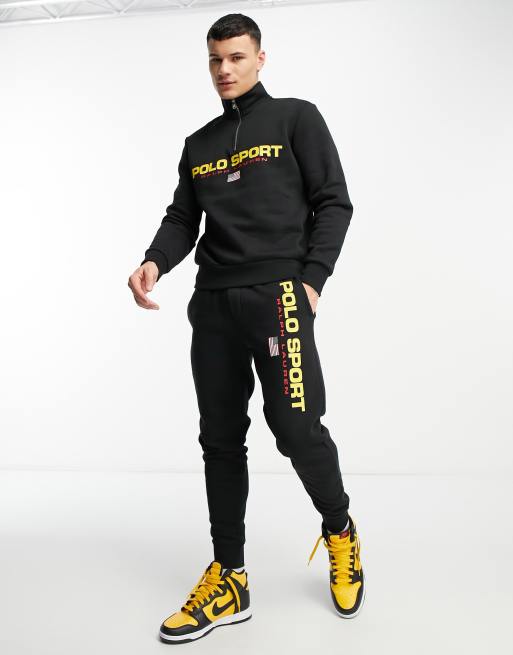 Polo Ralph Lauren – Sports Capsule – Czarne joggersy ze ściągaczami i logo, część zestawu