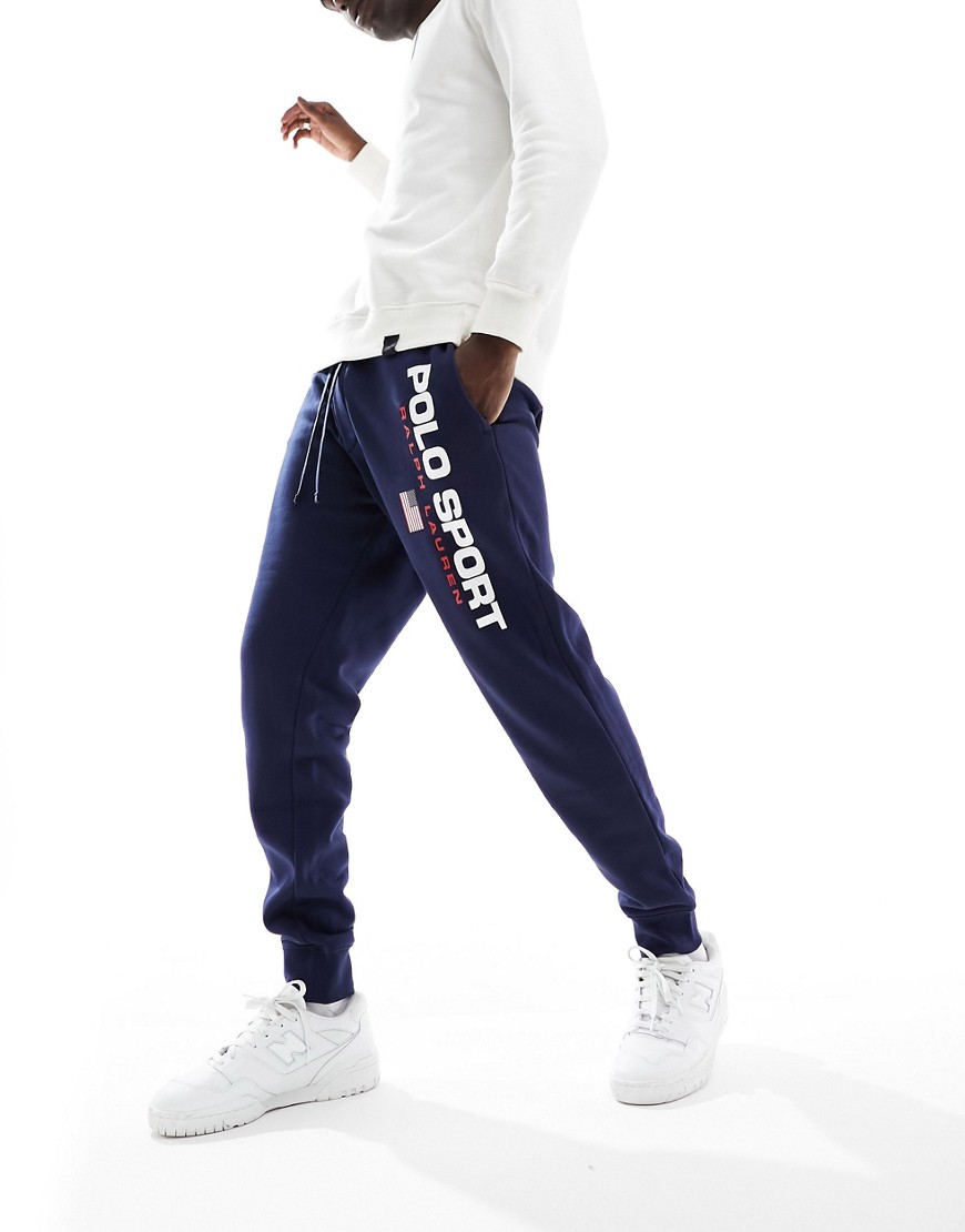 Polo Ralph Lauren Sports capsule flag logo cuffed joggers in navy
