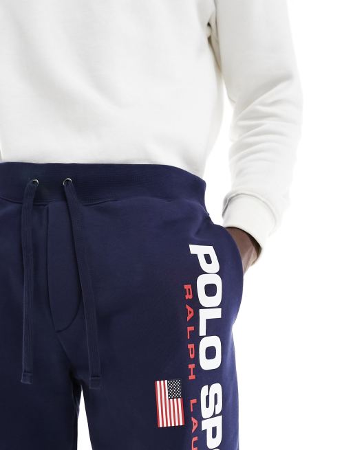 Polo Ralph Lauren Sports capsule flag logo cuffed joggers in navy