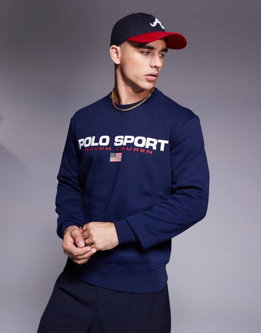 Polo Ralph Lauren – Sports Capsule – Granatowa bluza dresowa z okrągłym dekoltem z logo