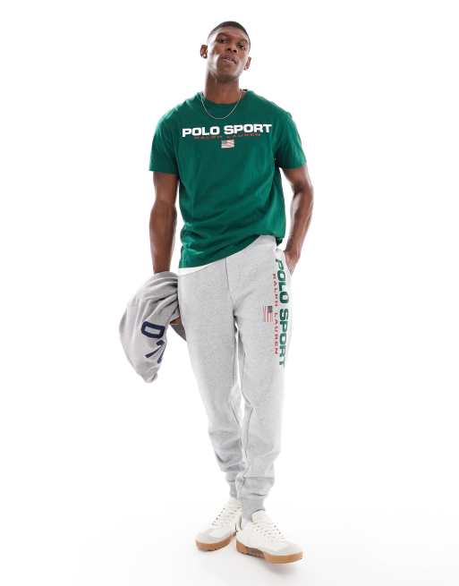 Polo Ralph Lauren - Sports Capsule - Joggers grigi con fondo elasticizzato e logo in coordinato