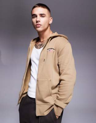 Polo Ralph Lauren Polo Ralph Lauren Sports Capsule logo zip up hoodie in tan-Brown