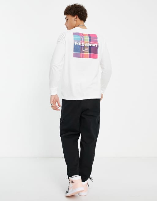 Polo Ralph Lauren Sports capsule madras check back logo print long sleeve top in white