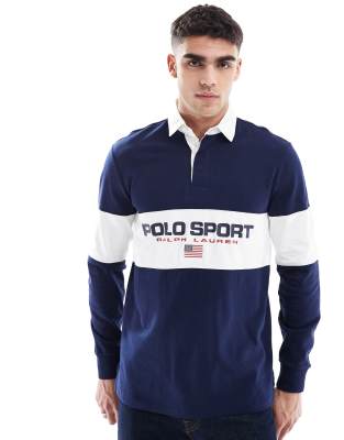 Polo Ralph Lauren - Sports Capsule - Polo classique oversize avec empiècement avec logo drapeau - Bleu marine