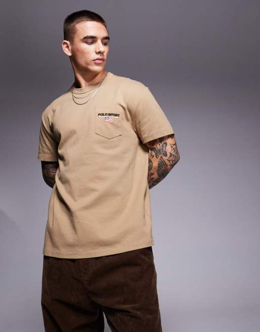 Polo Ralph Lauren - Sports Capsule - T-shirt color cuoio con logo sulla tasca