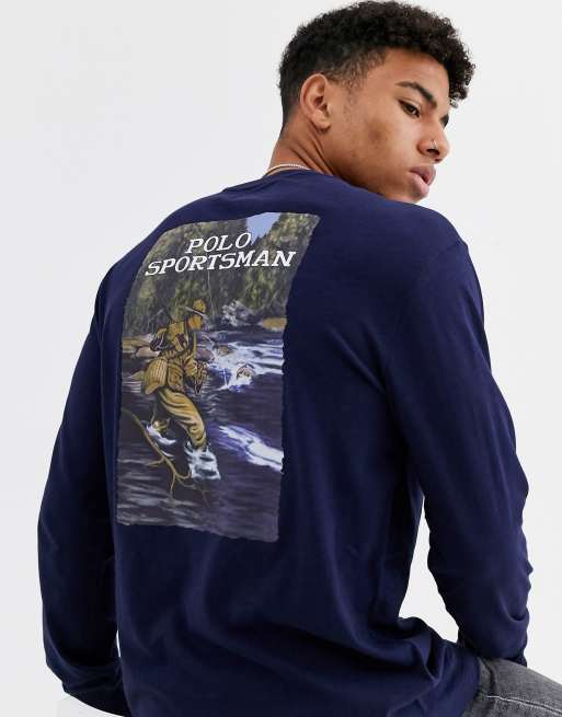 Polo Ralph Lauren sportsman back print long sleeve top in navy | ASOS