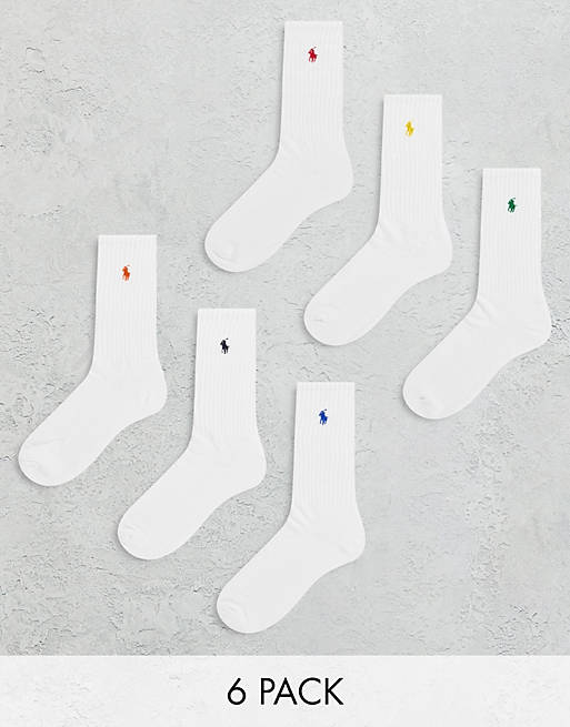 Polo Ralph Lauren – Sportsocken in Weiß im 6er-Pack mit Pony-Logo in  verschiedenen Farben | ASOS