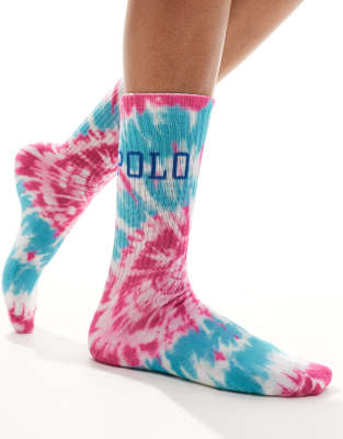 Polo Ralph Lauren - Sportsocken mit Batikdesign in Rosa-Blau mit Logo