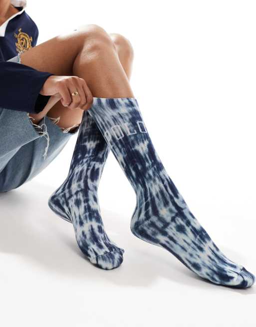 Polo Ralph Lauren - Sportsokken met tie-dye en logo in marineblauw en wit