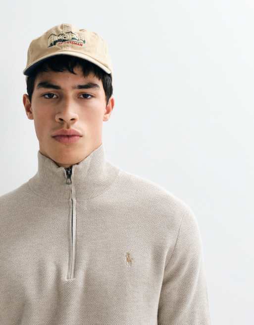 Polo Ralph Lauren standard fit half-zip sweater in light brown, 4 of 5