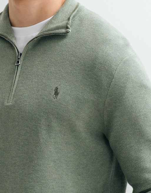 Polo Ralph Lauren – Standard-Fit-Pullover in Grün mit kurzem Reißverschluss, 4 von 5